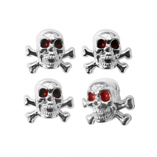 Chrome Skull Valve Caps | 4-Pack | Red Eyes | United Pacific