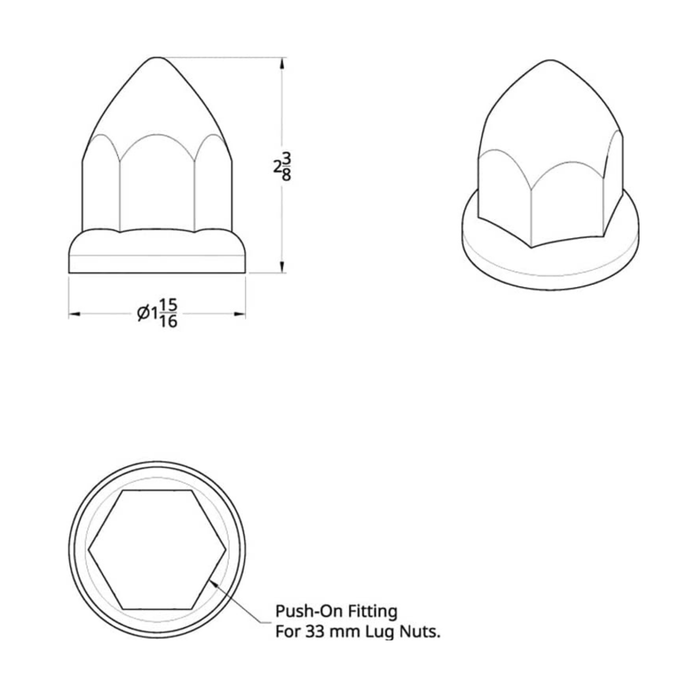 4-7/8 Inch Chrome Super Spike Push-On Lug Nut Cover | 33 mm Base | United Pacific