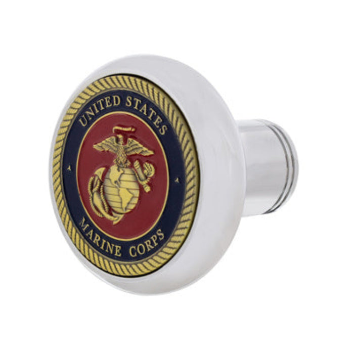 Deluxe Military Medallion Air Valve Knob | U.S. Marine Design | Chrome Aluminum | United Pacific