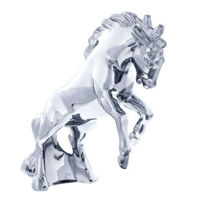 Die-Cast Fighting Stallion Hood Ornament | Chrome | United Pacific