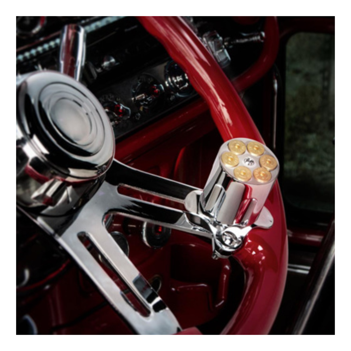 Chrome Gun Cylinder Steering Wheel Spinner | United Pacific