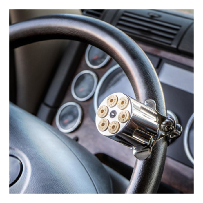 Chrome Gun Cylinder Steering Wheel Spinner | United Pacific