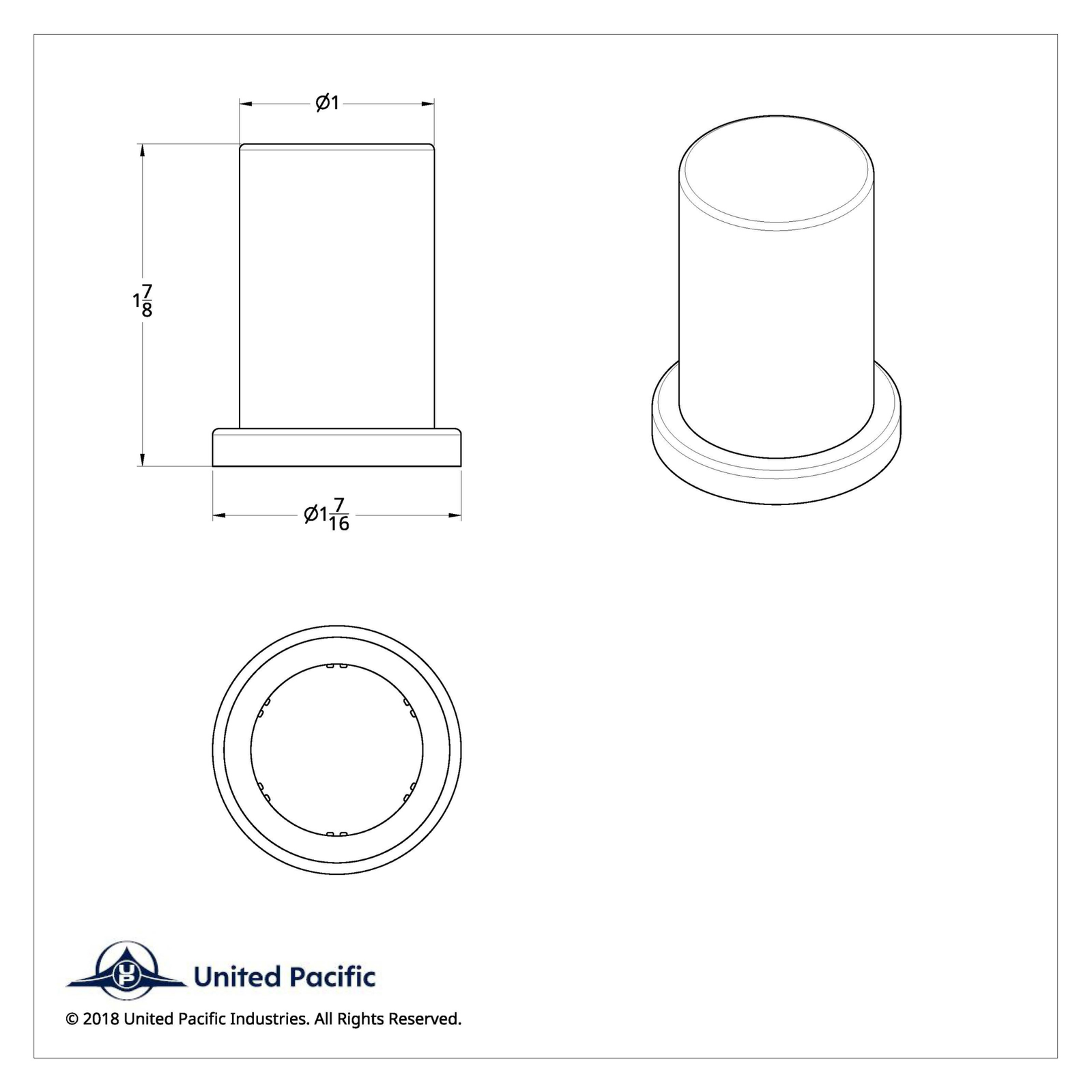 1" × 1-7/8" International Chrome Hulk Bolt Cover | With Flange | United Pacific