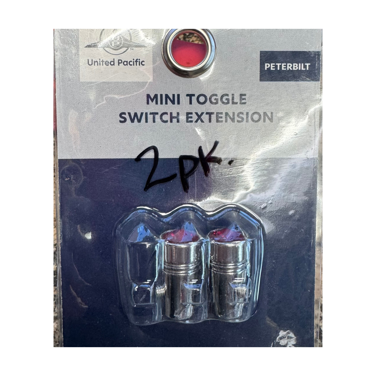 Mini Toggle Switch Extensions for Peterbilt | Red Crystal Chrome Finish | 2-Pack | United Pacific