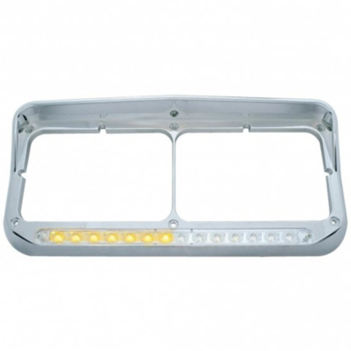 Rectangular Dual Headlight Bezel with LED Sequential Light Bar | Passenger Side | Amber LED Clear Lens | United Pacific