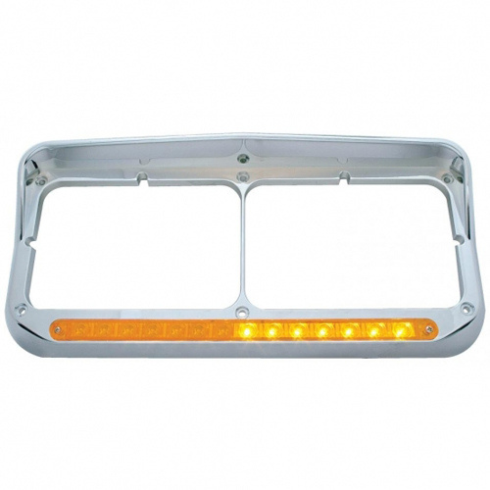 Rectangular Dual Headlight Bezel with Visor and LED Sequential Light Bar | Passenger Side | Amber Lens | United Pacific