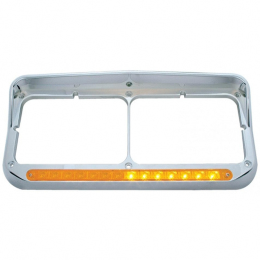 Rectangular Dual Headlight Bezel with Visor and LED Sequential Light Bar | Driver Side | Amber Lens | United Pacific