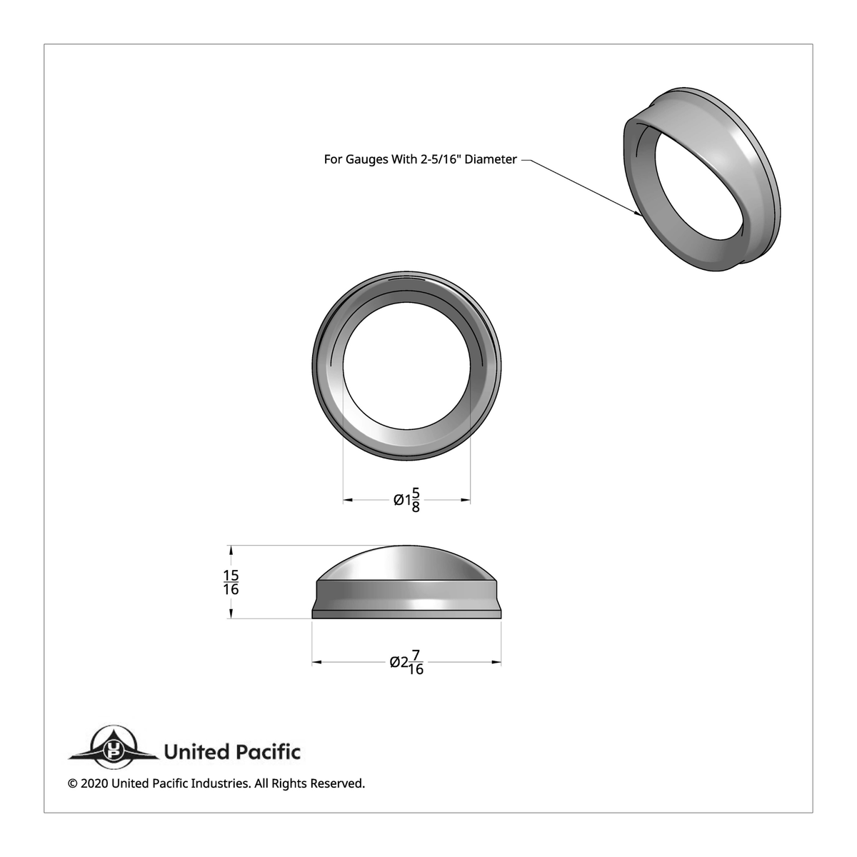 Small Gauge Bezel with Visor for Kenworth 2-5/16 Inch Chrome | United Pacific