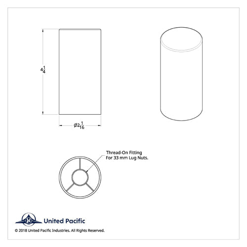 3 1/2 or 4 1/4 Inch Chrome Plastic Tall Cylinder Thread-On Lug Nut Cover