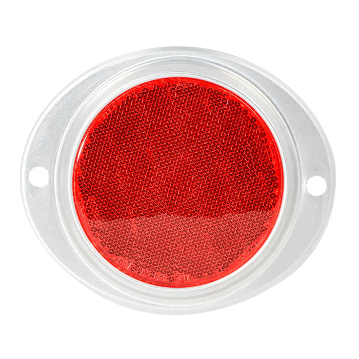 Red 3 Inch Round Reflector with Aluminum 2 Hole Screw Mount Base