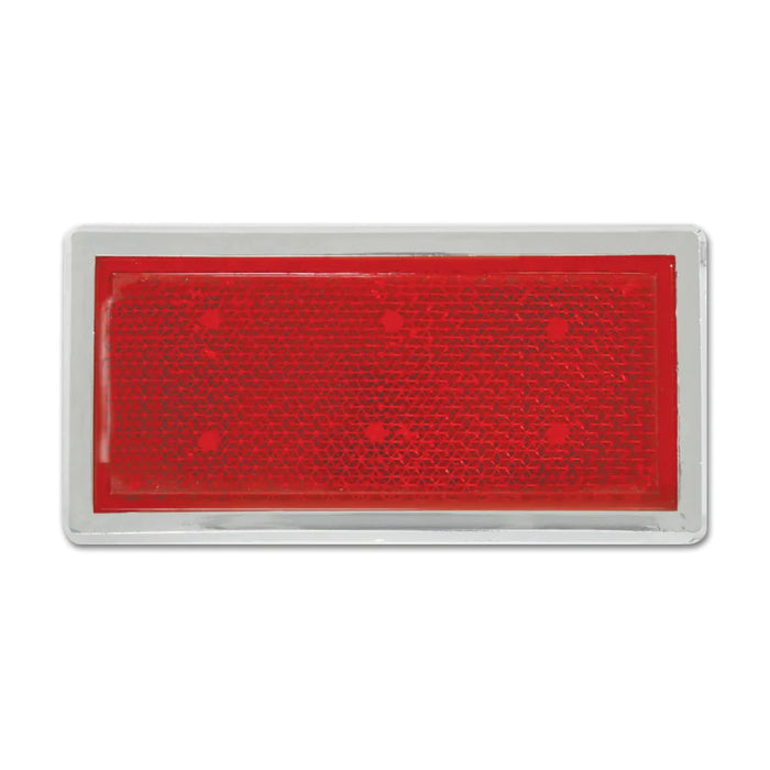 Red Rectangular Stick-On Reflector with Chrome Plastic Trim