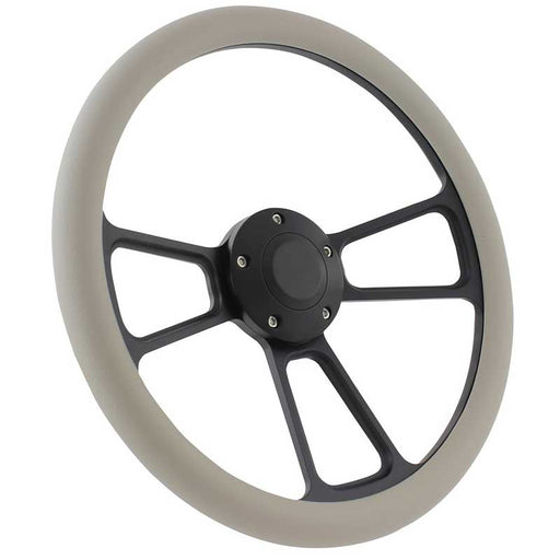 Forever Sharp - 14 Inch Powder Matte Black "Muscle" Steering Wheel with Vinyl Half Wrap and Horn Contact - The New Vernon Truck Wash