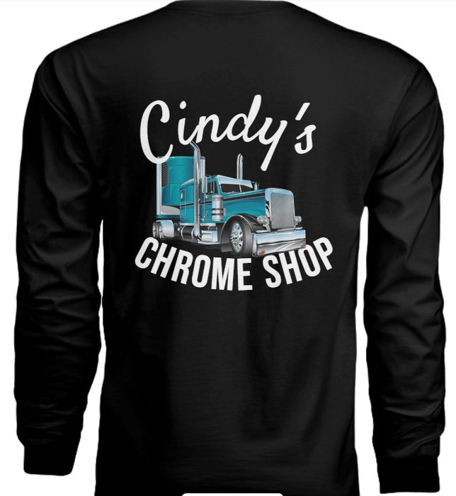 Long Sleeve "Cindy's Chrome Shop"  T-Shirt - The New Vernon Truck Wash