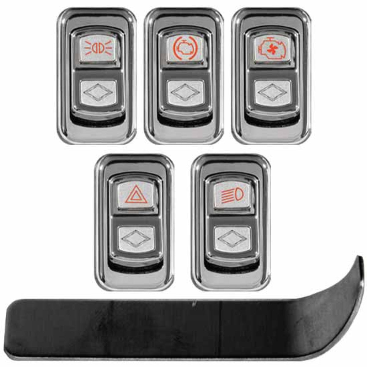 Chrome Actuator Buttons Starter Kit for Electric Rocker Switches | 5 Button Set with Removal Tool | Rockwood