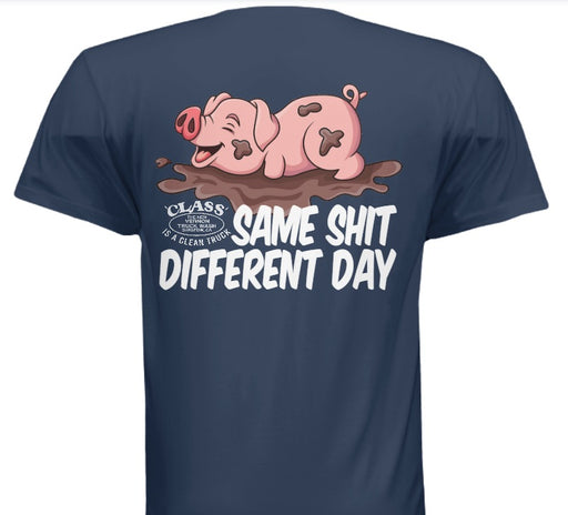 "Same Sh!t Different Day" Playful Pig - Logo Short Sleeve T-Shirt - The New Vernon Truck Wash