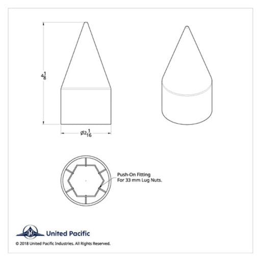 4-1/8 Inch Chrome Spike Push-On Lug Nut Cover | 33 mm Base | United Pacific