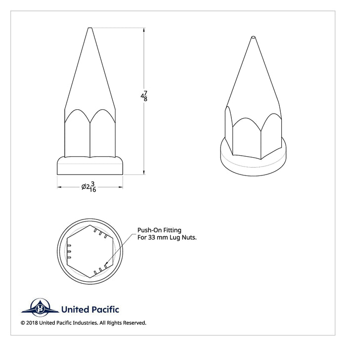 4-7/8 Inch Chrome Super Spike Push-On Lug Nut Cover | 33 mm Base | United Pacific