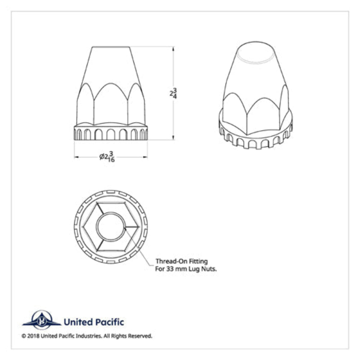 Chrome Thread-On Original Lug Nut Cover 2-3/4 Inch | 33 mm Base | United Pacific